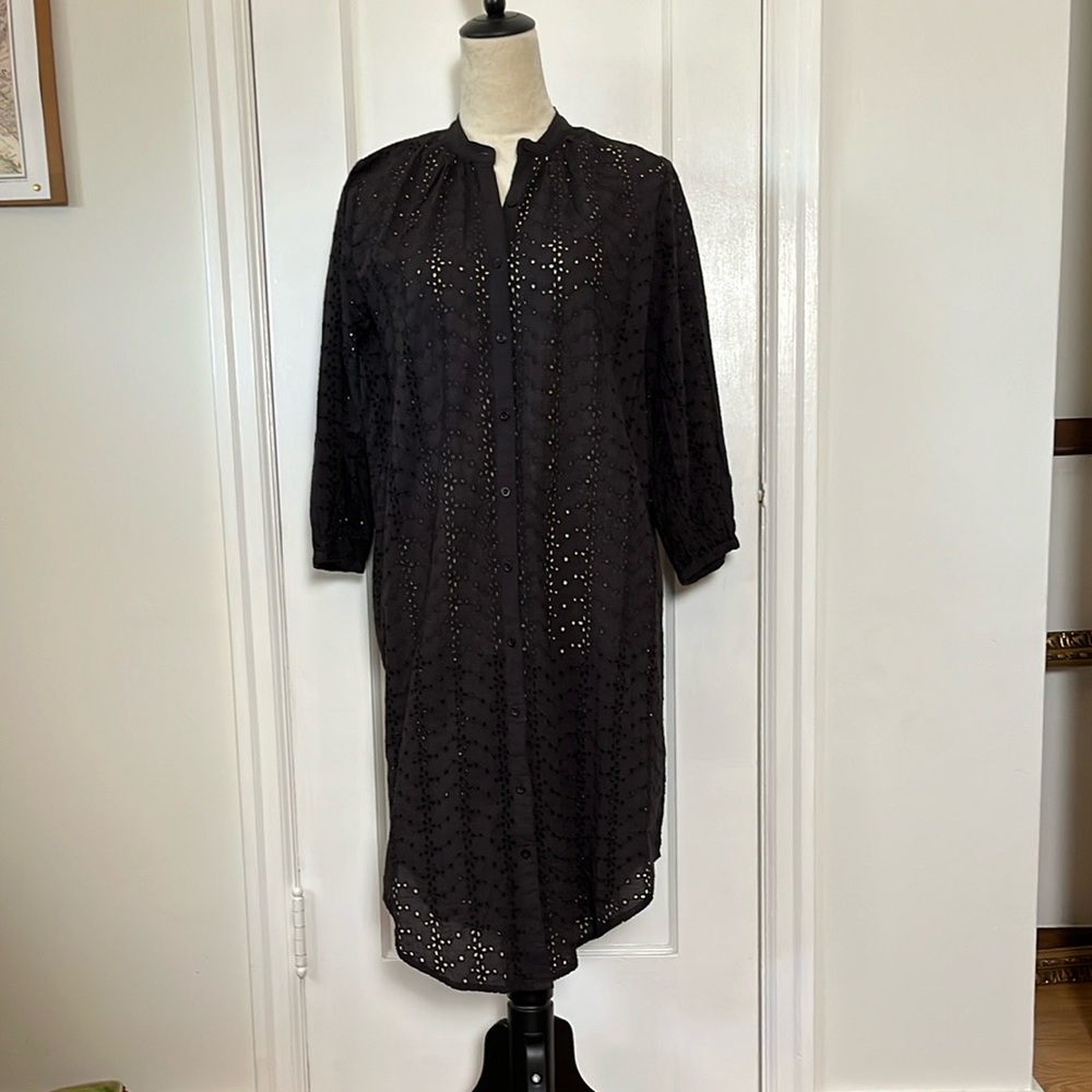 Beck Söndergaard Black Eyelet Button-Down Tunic Dress 100% Cotton